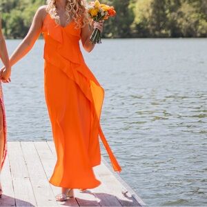 Gianni Bini Vibrant Orange Asymmetrical Ruffle Maxi Dress